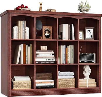Walnut 12‑Cube Open Bookshelf Storage Unit