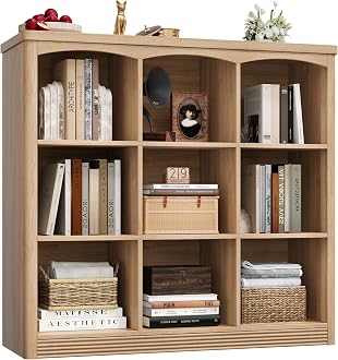 Oak 9‑Cube Farmhouse Bookcase