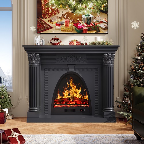 51.2” Solid Wood Electric Fireplace with Mantel, Fireplace TV Stand