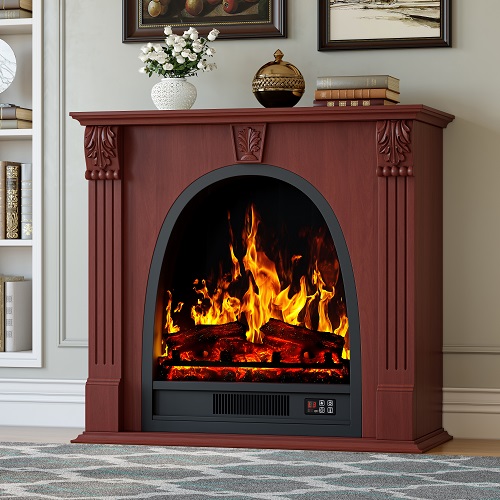 Electric Fireplace with Mantel, Walnut Egg-Shaped Fireplace TV Stand