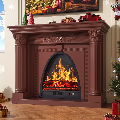 Electric Fireplace with Mantel, Walnut Egg-Shaped Fireplace TV Stand