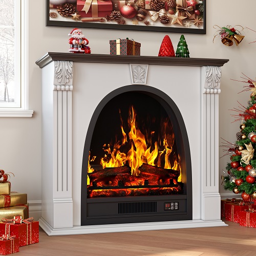 Electric Fireplace with Mantel, Walnut Egg-Shaped Fireplace TV Stand